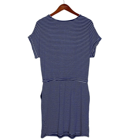 HILARY RADLEY Striped Drawstring Waist Dress Size Small in Navy and White Stripe - Picture 11 of 16